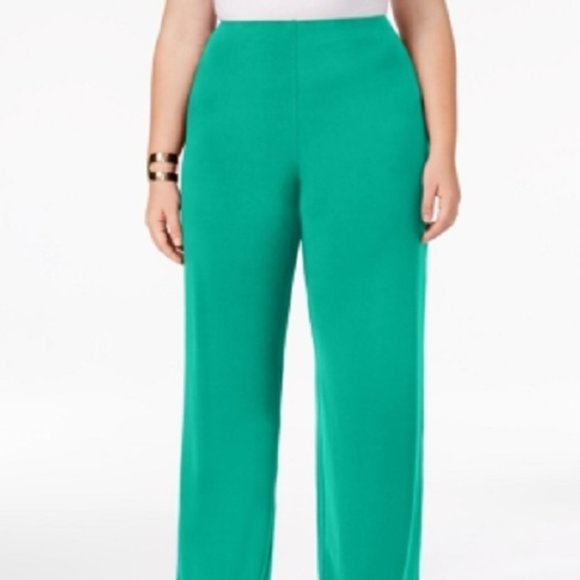 Alfani Womens Plus Striped Stretch Wide Leg Pants